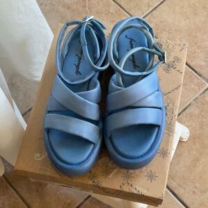 Free People Carnival Cobalt Leather Harper Platform Sandals Size 40/9, NIB